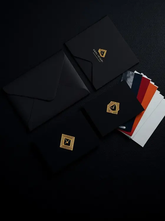Materiais de identidade visual premium em preto e dourado